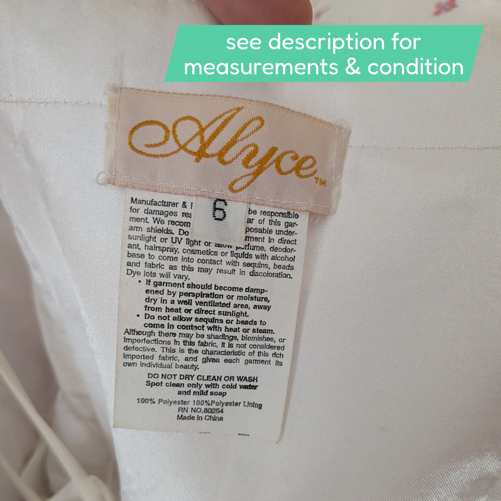 Vintage Alyce Prom Dress Maxi Gown 6 White Pink Y2K Princess Wedding Coquette - Picture 12 of 16